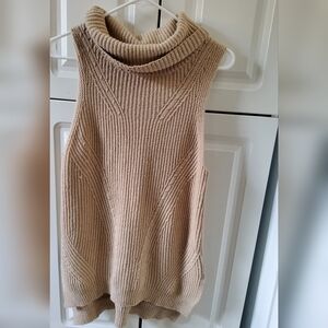 Angel Of The North Tan Cowl Neck Top/sleeveless Sweater